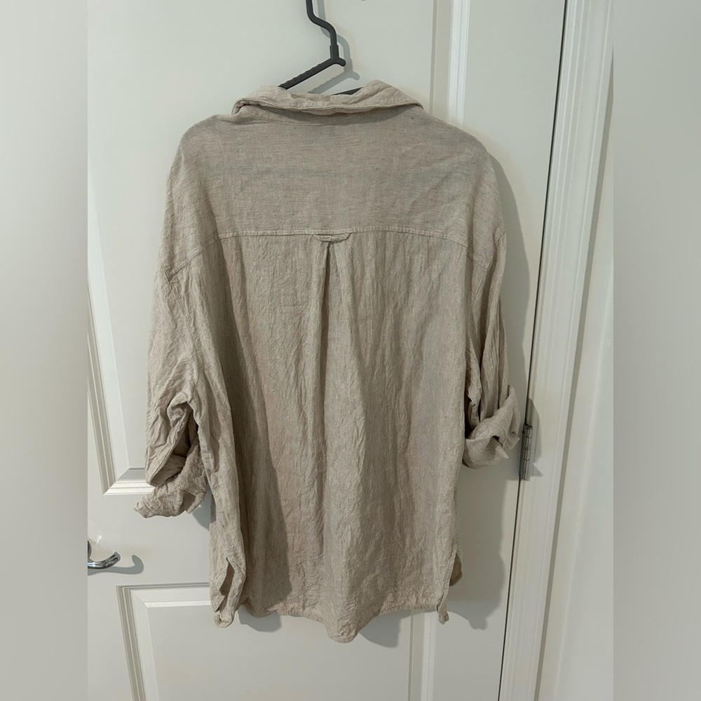 Old Navy Beige Button-Down Linen Shirt - Picture 3 of 6